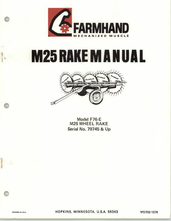 AGCO F76-E M25 Wheel Rake (eff sn 79745, 1976) Operator Manual 1PD7021276 English 1 AGCO F76-E M25 Wheel Rake (eff sn 79745, 1976) Operator Manual 1PD7021276 English
