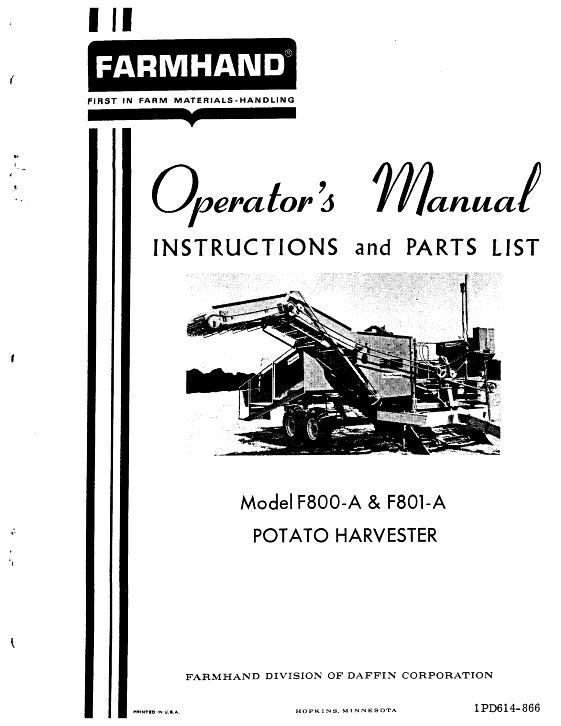 AGCO F800-A F801-A Potato Harvester (1966) Operator Manual 1PD614866 English 1 AGCO F800-A F801-A Potato Harvester (1966) Operator Manual 1PD614866 English