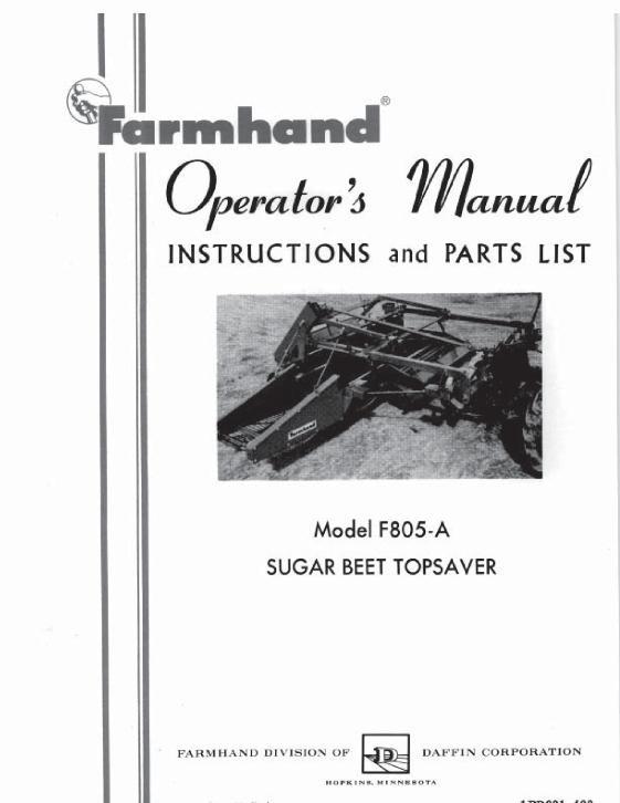 AGCO F805-A Sugar Beet Topsaver (1966) Operator Manual 1PD621466 English 1 AGCO F805-A Sugar Beet Topsaver (1966) Operator Manual 1PD621466 English