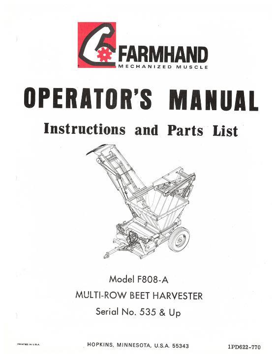 AGCO F808-A Beet Harvester (multi row, eff sn 535, 1970) Operator Manual 1PD622770 English 1 AGCO F808-A Beet Harvester (multi row, eff sn 535, 1970) Operator Manual 1PD622770 English