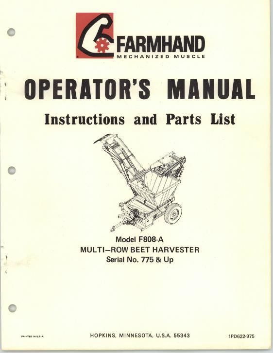 AGCO F808-A Beet Harvester (multi row, eff sn 775, 1975) Operator Manual 1PD622975 English 1 AGCO F808-A Beet Harvester (multi row, eff sn 775, 1975) Operator Manual 1PD622975 English