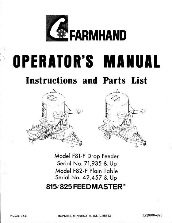 AGCO F81-F Drop Feeder (eff 71935) F82-F Plain Table (eff 42457) Operator Manual 1PD800973 English 1 AGCO F81-F Drop Feeder (eff 71935) F82-F Plain Table (eff 42457) Operator Manual 1PD800973 English