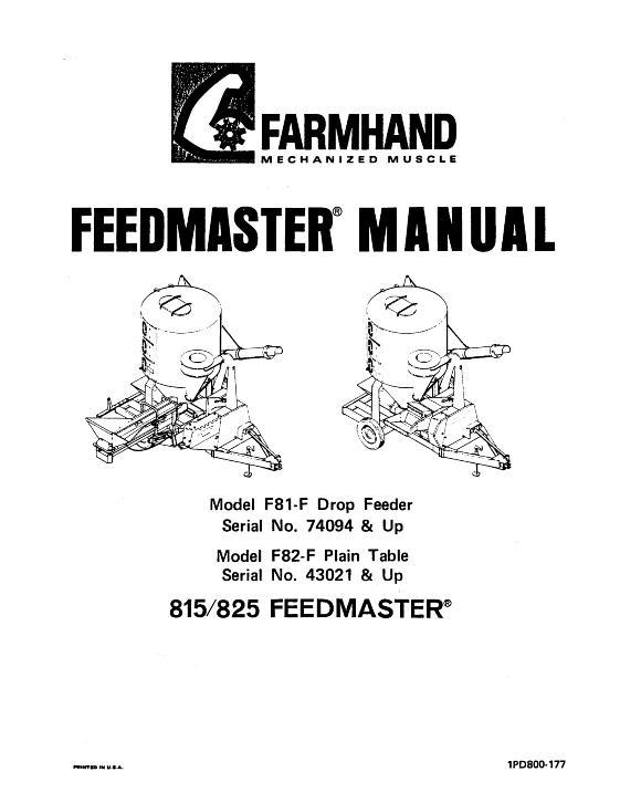 AGCO F81-F Drop Feeder (eff 74094) F82-F Plain Table (eff 43021) Operator Manual 1PD800177 English