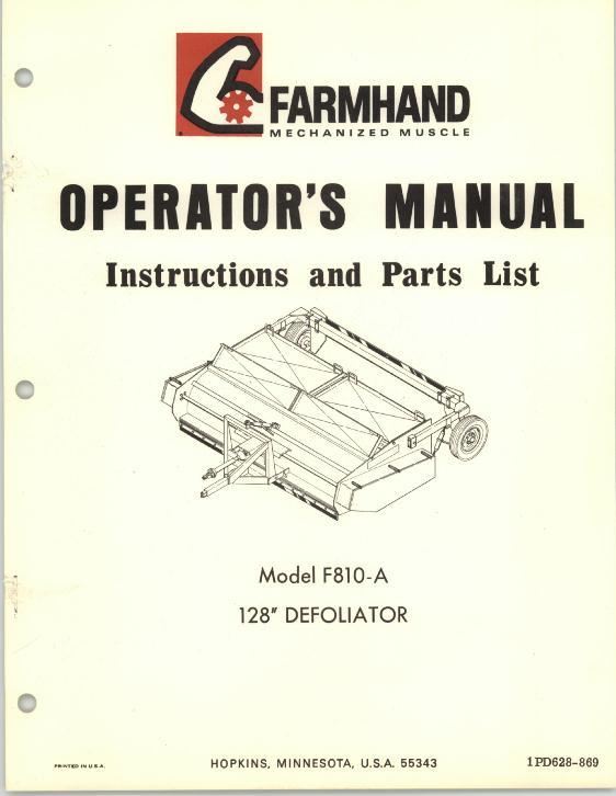 AGCO F810-A Defoliator (128 inch, 1969) Operator Manual 1PD628869 English 1 AGCO F810-A Defoliator (128 inch, 1969) Operator Manual 1PD628869 English