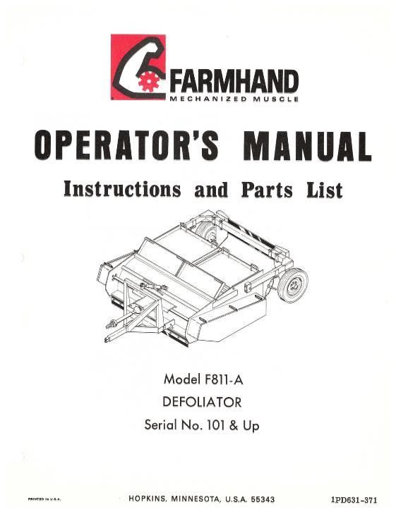 AGCO F811-A Defoliator (eff sn 101, 1971) Operator Manual 1PD631371 English 1 AGCO F811-A Defoliator (eff sn 101, 1971) Operator Manual 1PD631371 English