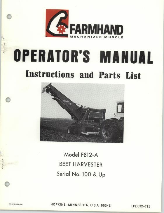 AGCO F812-A Beet Harvester (eff sn 100, 1971) Operator Manual 1PD632771 English 1 AGCO F812-A Beet Harvester (eff sn 100, 1971) Operator Manual 1PD632771 English