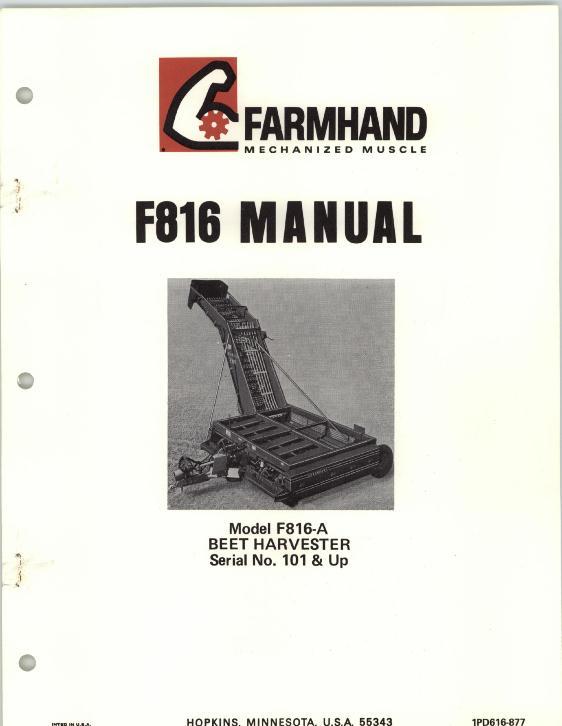 AGCO F816-A Beet Harvester (eff sn 101, 1977) Operator Manual 1PD616877 English 1 AGCO F816-A Beet Harvester (eff sn 101, 1977) Operator Manual 1PD616877 English
