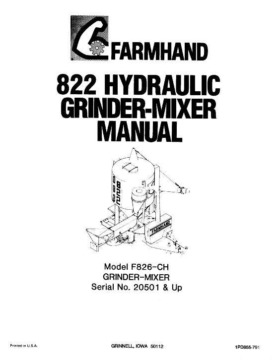 AGCO F826-CH 822 Grinder Mixer (hydraulic, eff sn 20501, 1991) Operator Manual 1PD855791 English 1 AGCO F826-CH 822 Grinder Mixer (hydraulic, eff sn 20501, 1991) Operator Manual 1PD855791 English