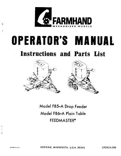 AGCO F85-A Drop Feeder F86-A Plain Table Feedmaster (1969) Operator Manual 1PD810369 English 1 AGCO F85-A Drop Feeder F86-A Plain Table Feedmaster (1969) Operator Manual 1PD810369 English