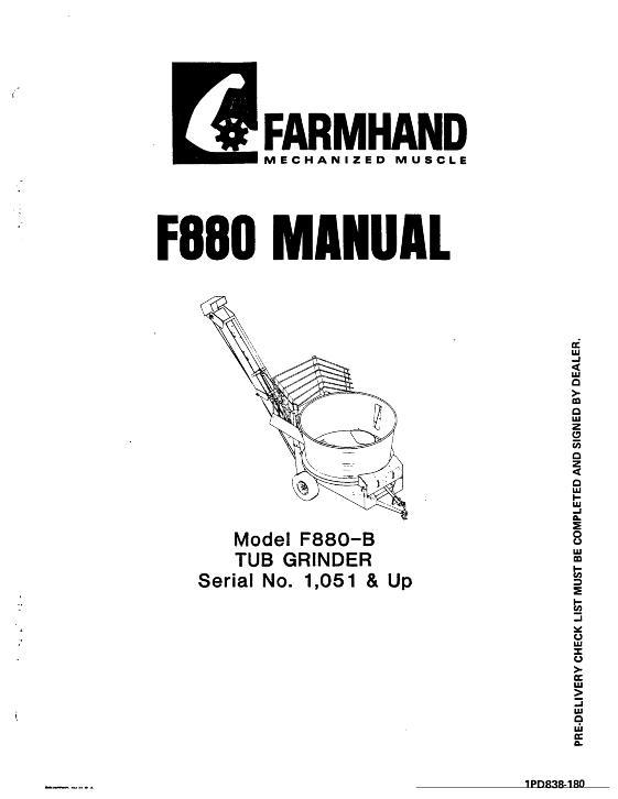 AGCO F880-B F880 Tub Grinder (eff sn1051, 1980) Operator Manual 1PD838180 English 1 AGCO F880-B F880 Tub Grinder (eff sn1051, 1980) Operator Manual 1PD838180 English
