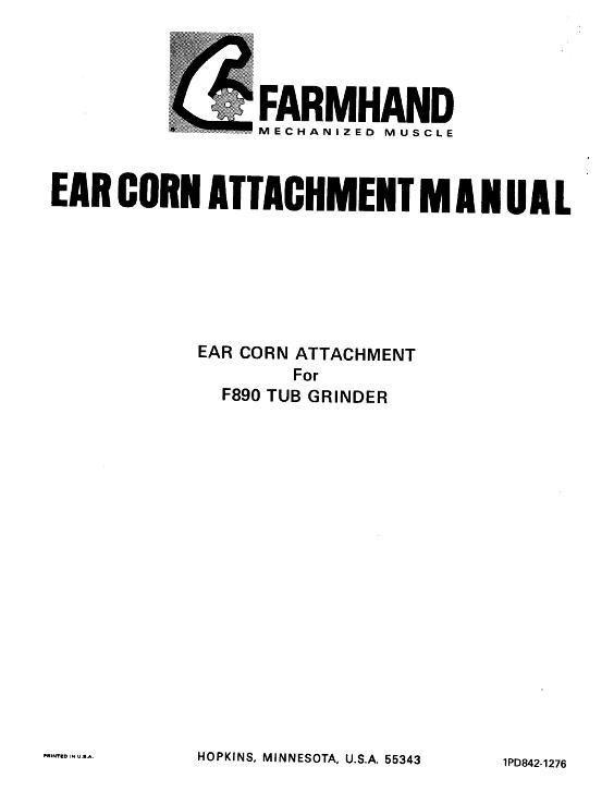 AGCO F890 Tub Grinder (ear corn attachment, 1976) Operator Manual 1PD8421276 English 1 AGCO F890 Tub Grinder (ear corn attachment, 1976) Operator Manual 1PD8421276 English