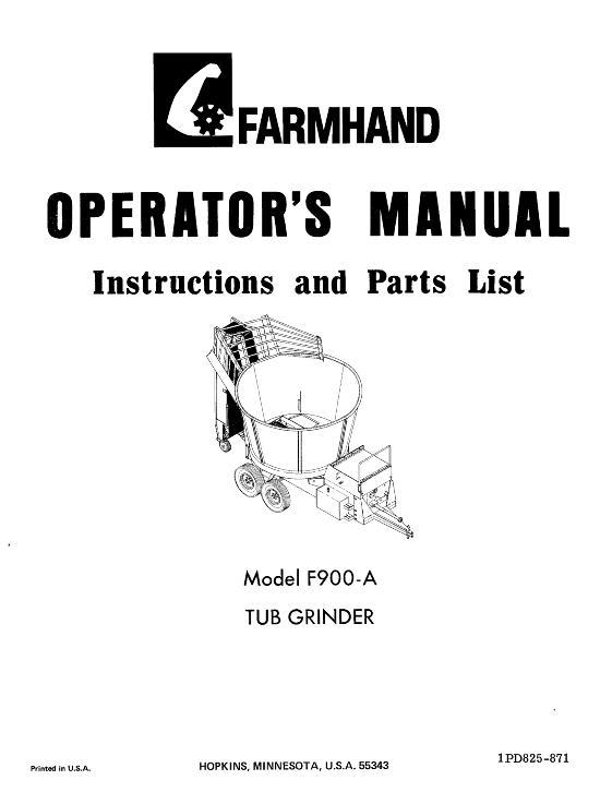 AGCO F900-A Tub Grinder (1971) Operator Manual 1PD825871 English 1 AGCO F900-A Tub Grinder (1971) Operator Manual 1PD825871 English