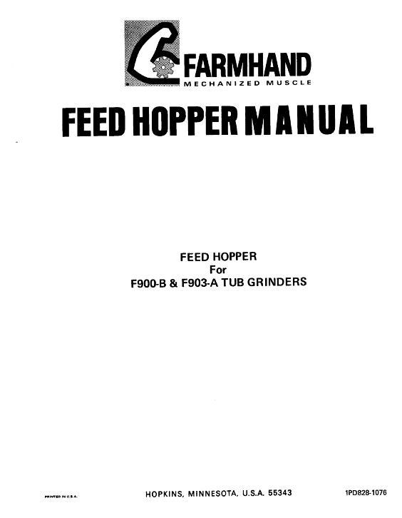 AGCO F900-B F903-A Tub Grinder ( feed hopper attachment, 1976) Operator Manual 1PD8281076 English 1 AGCO F900-B F903-A Tub Grinder ( feed hopper attachment, 1976) Operator Manual 1PD8281076 English