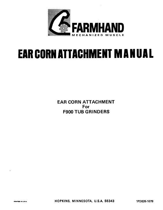 AGCO F900 Tub Grinder (ear corn attachment, 1979) Operator Manual 1PD8261079 English