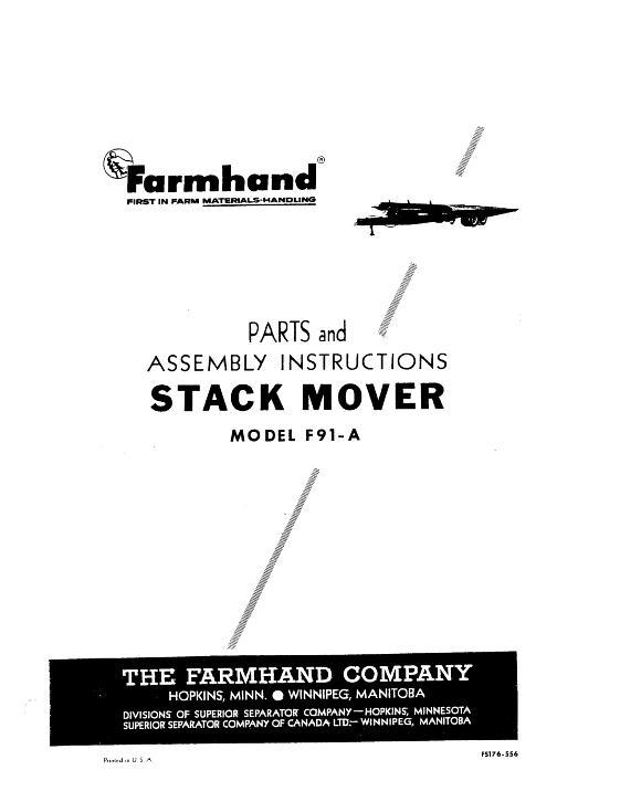 AGCO F91-A Hay Stackmover (1956) Operator Manual FS176556 English