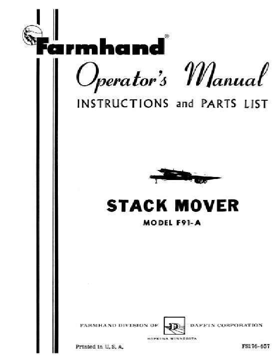 AGCO F91-B Hay Stackmover (1957) Operator Manual FS176657 English