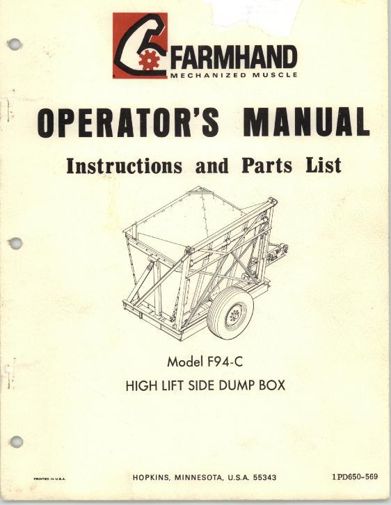 AGCO F94-C Side Dump Box (high lift, 1969) Operator Manual 1PD650569 English 1 AGCO F94-C Side Dump Box (high lift, 1969) Operator Manual 1PD650569 English
