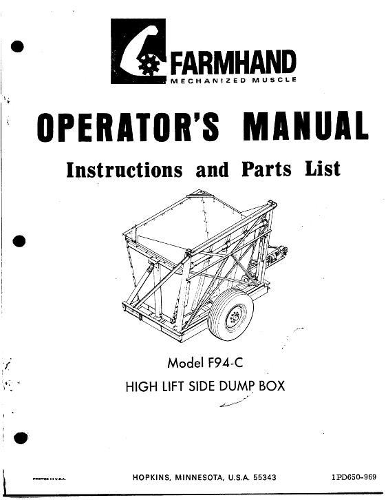 AGCO F94-C Side Dump Box (high lift, 1969) Operator Manual 1PD650969 English 1 AGCO F94-C Side Dump Box (high lift, 1969) Operator Manual 1PD650969 English