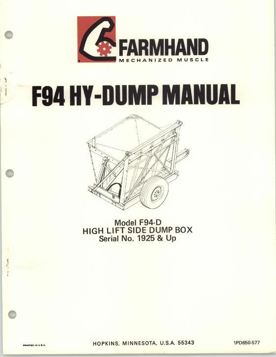 AGCO F94-D Side Dump Box (high lift, eff sn 19250, 1977) Operator Manual 1PD650577 English 1 AGCO F94-D Side Dump Box (high lift, eff sn 19250, 1977) Operator Manual 1PD650577 English