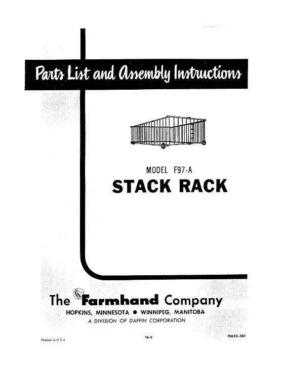 AGCO F97-A Hay Stack Rack (1961) Operator Manual FS622361 English