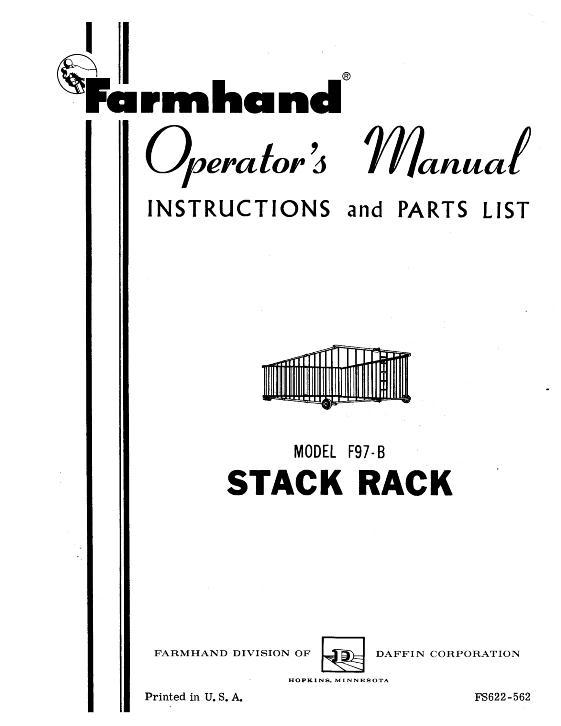 AGCO F97-B Hay Stack Rack (1962) Operator Manual FS622562 English 1 AGCO F97-B Hay Stack Rack (1962) Operator Manual FS622562 English