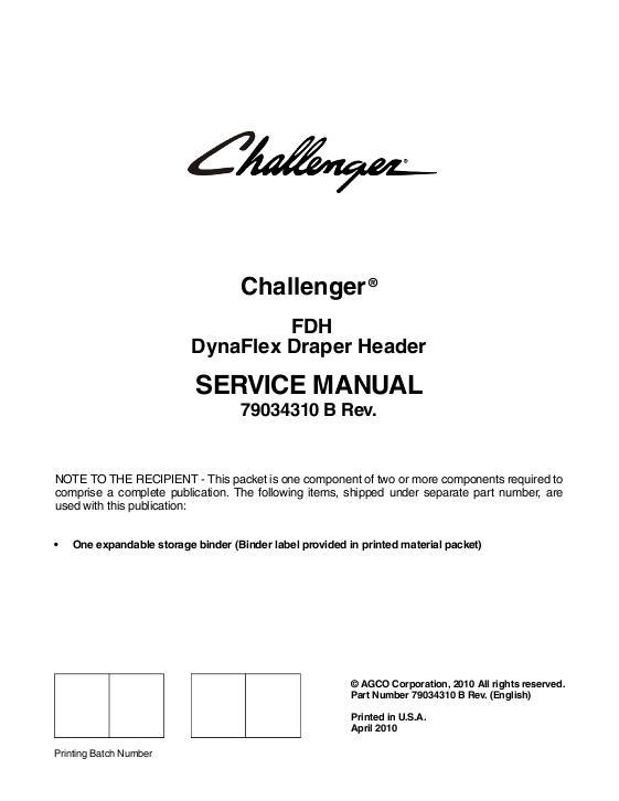 AGCO FDH DynaFlex Draper Header (packet) Service Manual 79034310B English