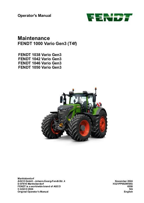 AGCO FENDT 1000 VARIO GEN3 (T4f) Maintenance Manual Service Manual H321PP002W50G English