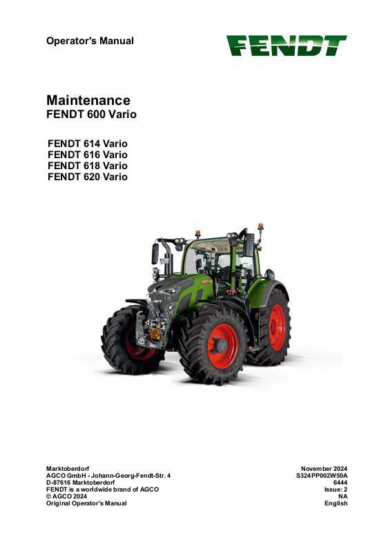 AGCO FENDT 600 Vario Operator Manual Maintenance Operator Manual S324PP002W50A English 1 AGCO FENDT 600 Vario Operator Manual Maintenance Operator Manual S324PP002W50A English