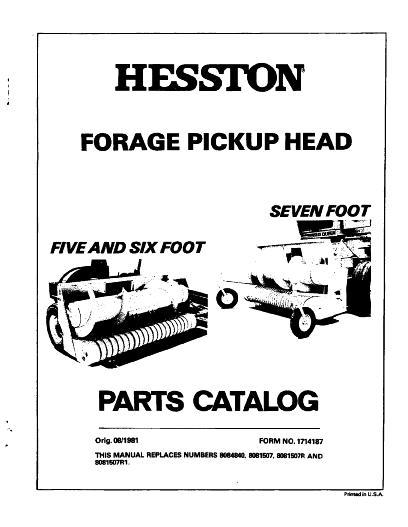 AGCO FP5 FP6 FP7 Forage Pickup Head (for Field Queen) Parts Book 1714187 English