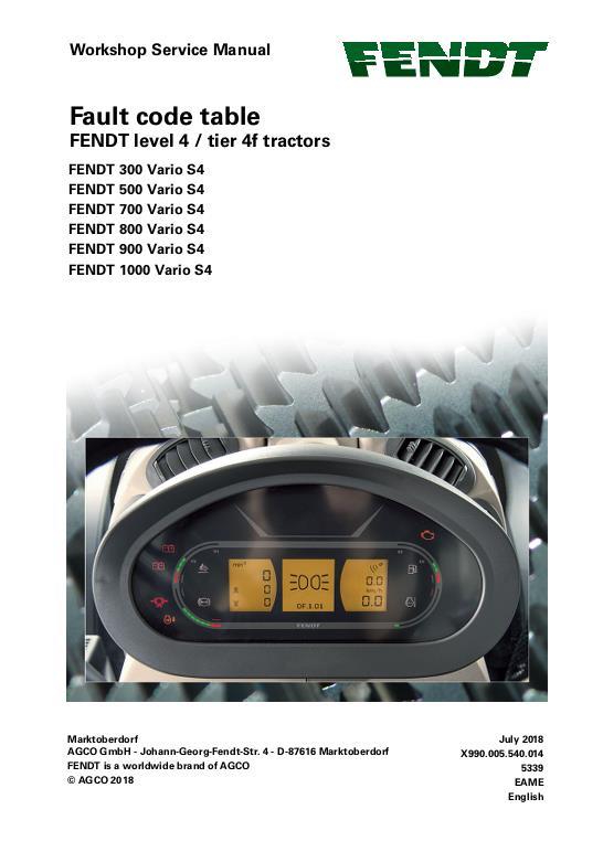 AGCO Fault Code Tables (S4, tier 4 tractors) Service Manual 72648370 English