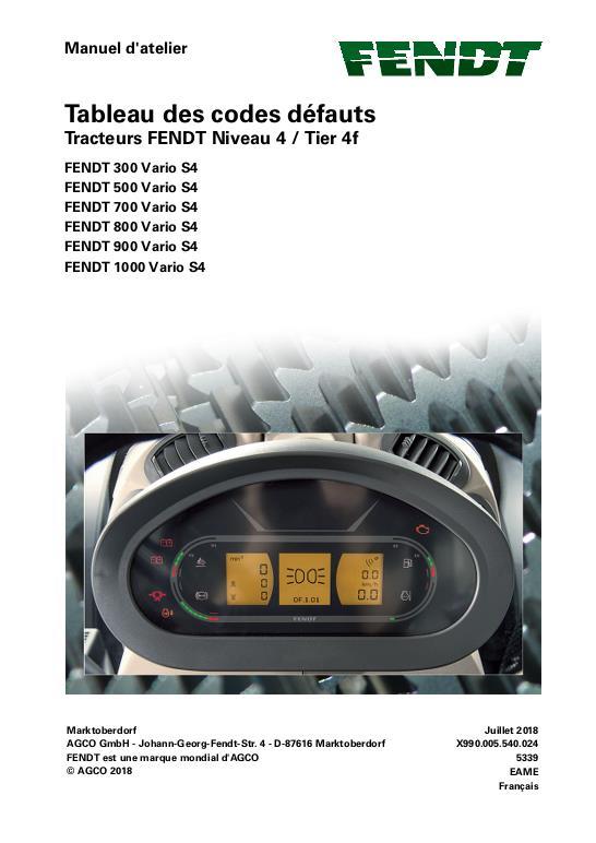 AGCO Fault Code Tables (S4, tier 4 tractors) Service Manual 72648371 French