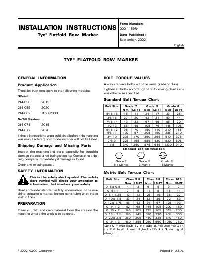 AGCO Flat Fold Row Marker Operator Manual 000-1159R4 English