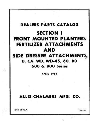 AGCO Front Mount Planter (& fertilizer & side dresser attachments) Parts Book 79003106 English