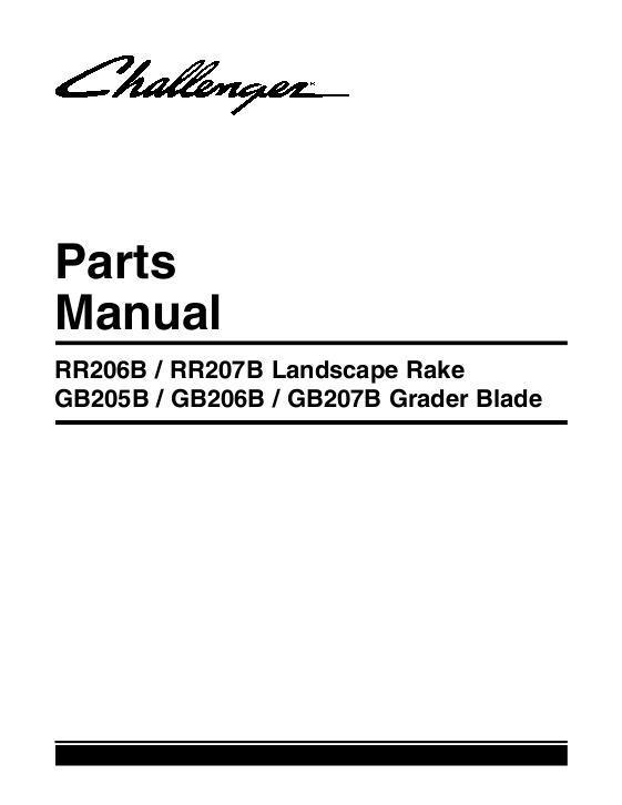 AGCO GB205B GB206B GB207B Grader Blade RR206B RR207B Rake Parts Book 79026312A English