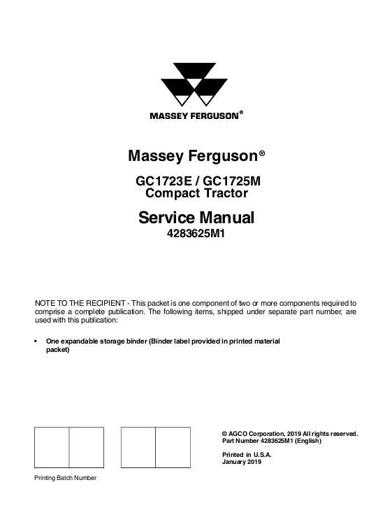 AGCO GC1723E GC1725M Compact Tractor (packet) Service Manual 4283625M1 English
