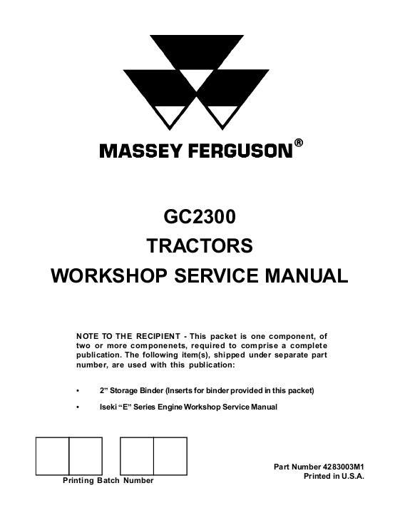 AGCO GC2300 GC2310 Compact Tractor (packet) Service Manual 4283003M1 English