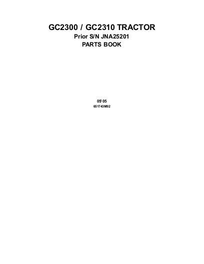 AGCO GC2300 GC2310 Compact Tractor (prior sn JNA25201) Parts Book 651743M92 English