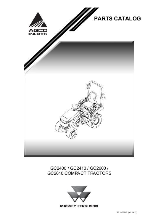AGCO GC2400 GC2410 GC2600 GC2610 Compact Tractor Parts Book 651875M3 English