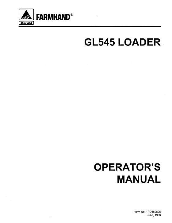 AGCO GL545 Loader (mounted, 1996) Operator Manual 1PD169696 English