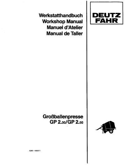 AGCO GP2.30 GP2.50 Round Baler Service Manual 2951189 Multiple