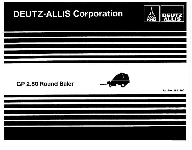 AGCO GP2.80 Round Baler Parts Book 2951360 English
