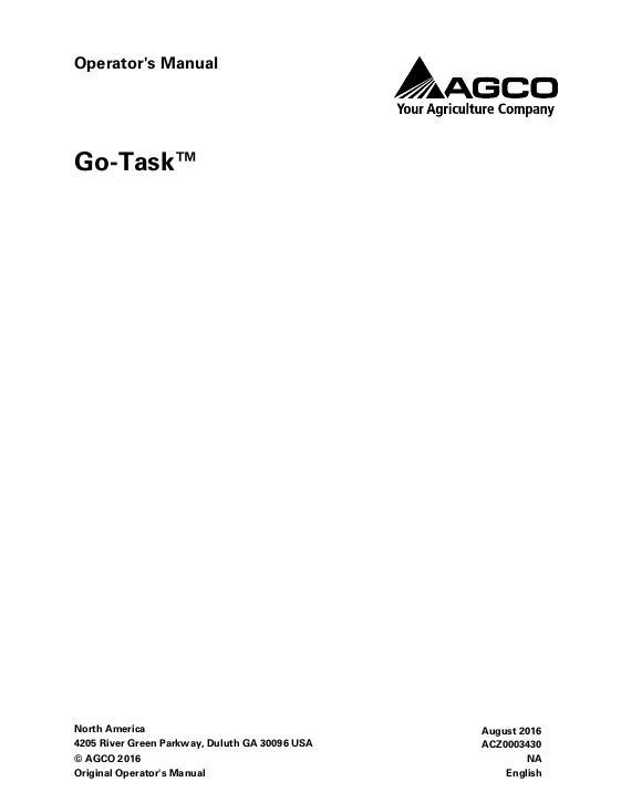 AGCO Go-Task (wireless terminal interface for iOS) Operator Manual ACZ0003430 English 1 AGCO Go-Task (wireless terminal interface for iOS) Operator Manual ACZ0003430 English