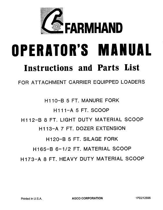 AGCO H110-B H111-A H112-B H113-A H120-B H165-B H173-A Load Operator Manual 1PD212696 English 1 AGCO H110-B H111-A H112-B H113-A H120-B H165-B H173-A Load Operator Manual 1PD212696 English