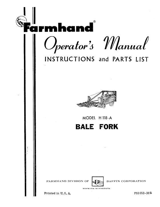 AGCO H118-A Bale Fork (1962) Operator Manual FS1053362 English 1 AGCO H118-A Bale Fork (1962) Operator Manual FS1053362 English