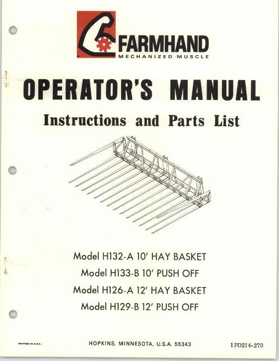 AGCO H126-A H132-A Hay Basket H129-A H133-A Push Off (1970) Operator Manual 1PD214270 English 1 AGCO H126-A H132-A Hay Basket H129-A H133-A Push Off (1970) Operator Manual 1PD214270 English