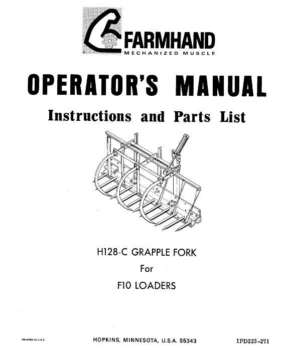 AGCO H128-C Grapple Fork (for F10 loader, 1971) Operator Manual 1PD223271 English