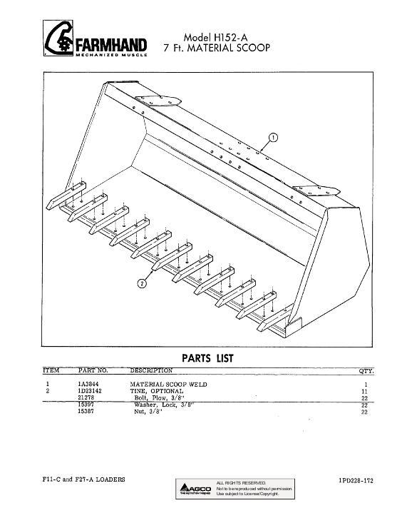 AGCO H152-A Material Scoop (7 ft, 1972) Operator Manual 1PD228172 English 1 AGCO H152-A Material Scoop (7 ft, 1972) Operator Manual 1PD228172 English