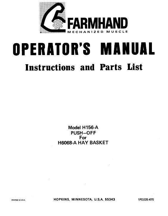 AGCO H156-A Push Off (for H6068-A Hay Basket, 1975) Operator Manual 1PD225475 English 1 AGCO H156-A Push Off (for H6068-A Hay Basket, 1975) Operator Manual 1PD225475 English