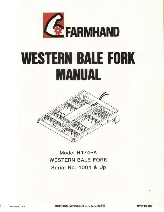 AGCO H174-A Bale Fork (Western, eff sn 1001, 1982) Operator Manual 1PD715782 English 1 AGCO H174-A Bale Fork (Western, eff sn 1001, 1982) Operator Manual 1PD715782 English