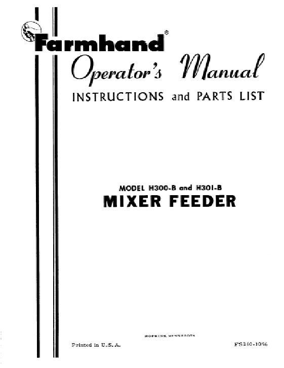 AGCO H300-B H301-B Mixer Feeder (1956) Operator Manual FS1601056 English 1 AGCO H300-B H301-B Mixer Feeder (1956) Operator Manual FS1601056 English